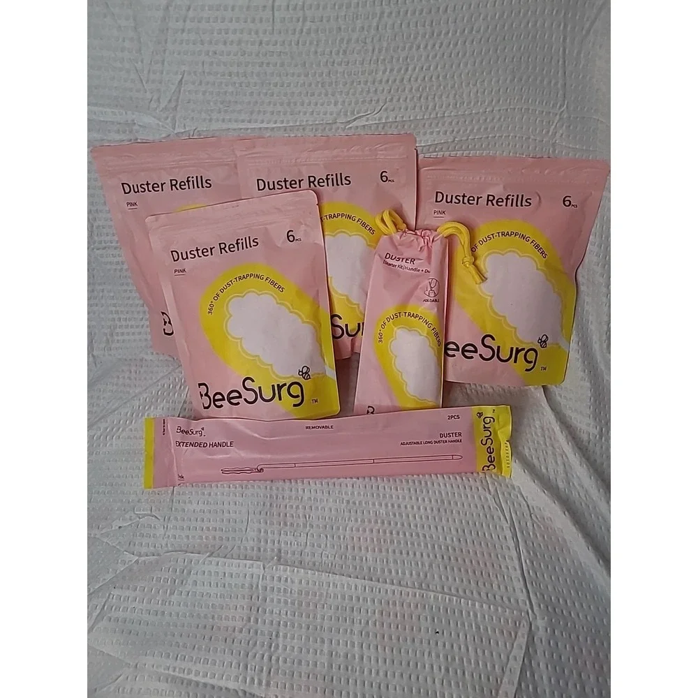 BeeSurg Pink Duster Set 24 Refills Starter Kit and Extended Handle